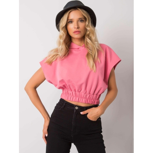 Růžová zkrácená mikina s kapucí