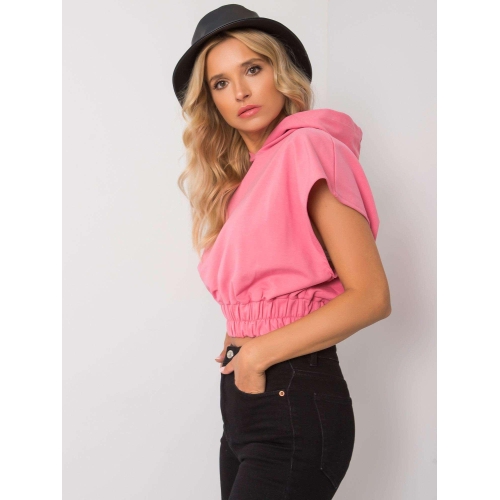 Růžová zkrácená mikina s kapucí