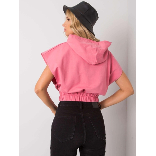 Růžová zkrácená mikina s kapucí