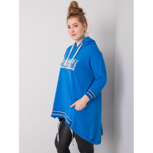 Tmavě modrá dámská mikina větší velikosti s kapsou