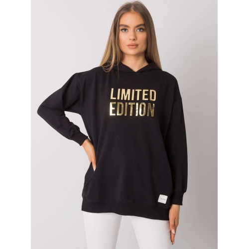 RUE PARIS Černá mikina s kapucí s kapsami