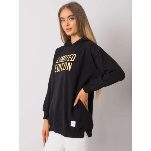 RUE PARIS Černá mikina s kapucí s kapsami