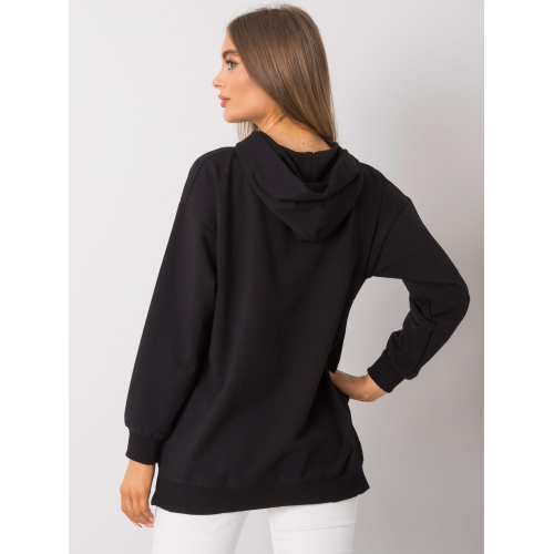 RUE PARIS Černá mikina s kapucí s kapsami