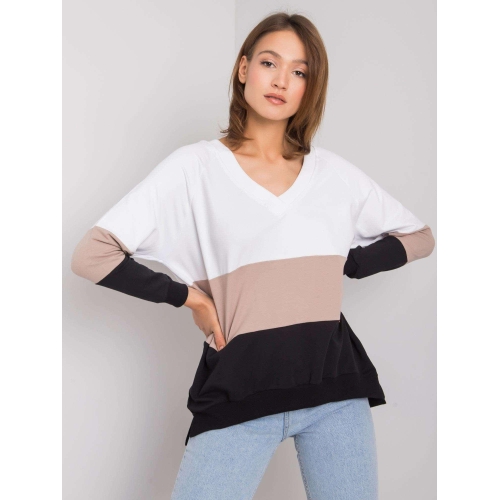 RUE PARIS Černo-béžová mikina s výstřihem do V