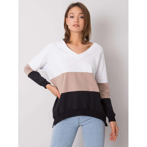 RUE PARIS Černo-béžová mikina s výstřihem do V