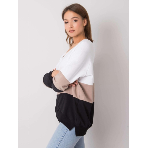 RUE PARIS Černo-béžová mikina s výstřihem do V