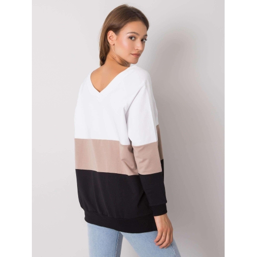 RUE PARIS Černo-béžová mikina s výstřihem do V