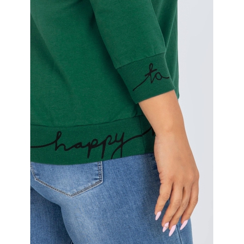 Tmavě zelená mikina s nápisy na manžetách