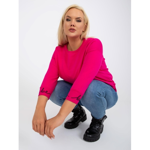 Fuchsiová mikina s nápisy na manžetách