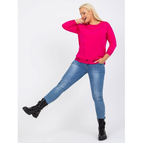 Fuchsiová mikina s nápisy na manžetách