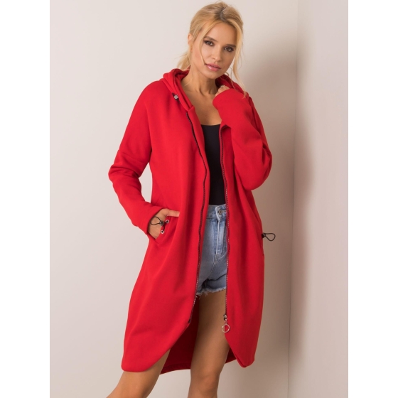 RUE PARIS Červená dlouhá mikina s kapucí