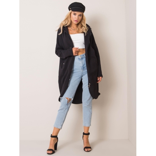 RUE PARIS Černá dlouhá mikina s kapucí