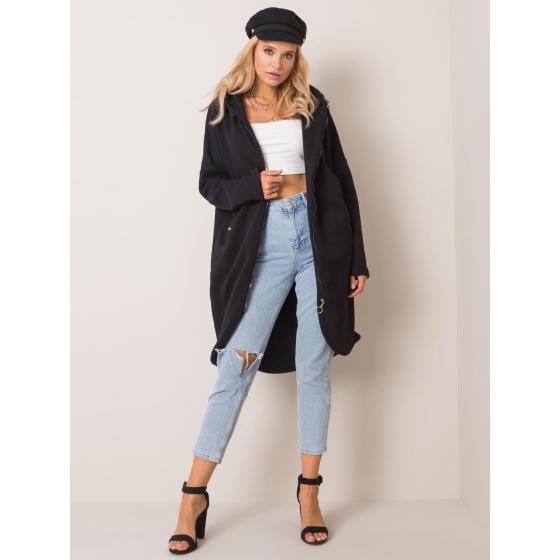 RUE PARIS Černá dlouhá mikina s kapucí