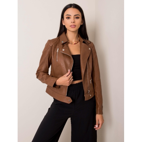 Hnědá motorkářská bunda z eko kůže