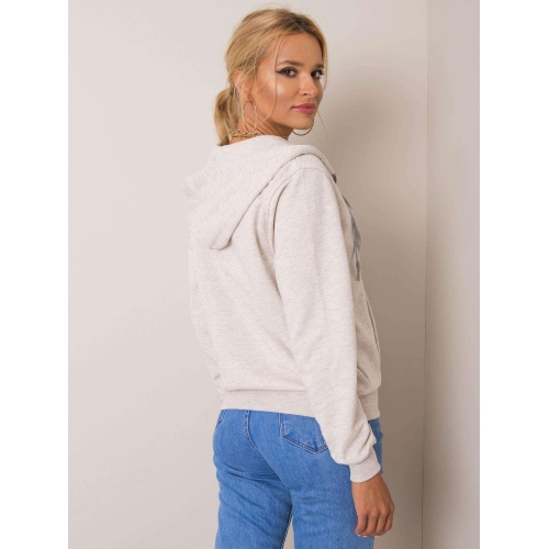 Béžová bavlněná melanžová mikina s kapucí