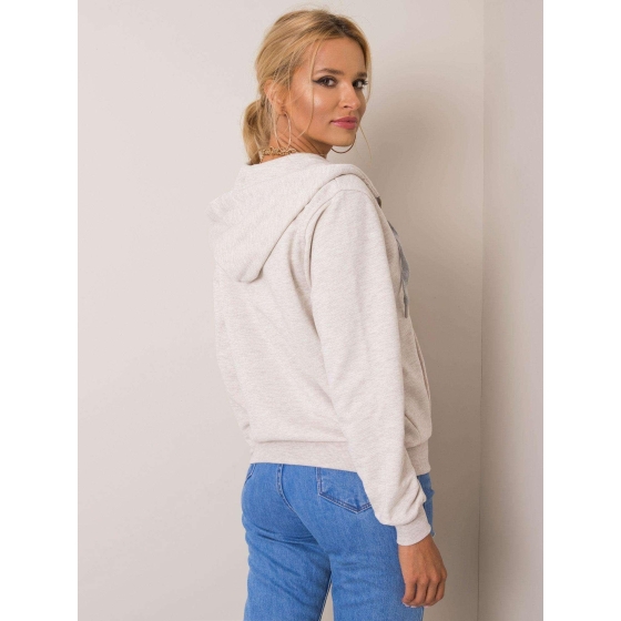 Béžová bavlněná melanžová mikina s kapucí