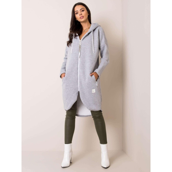 Šedá dlouhá melanžová mikina s kapucí