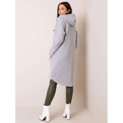 Šedá dlouhá melanžová mikina s kapucí