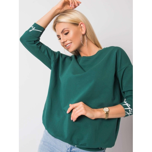 Tmavě zelená mikina s nápisy na manžetách