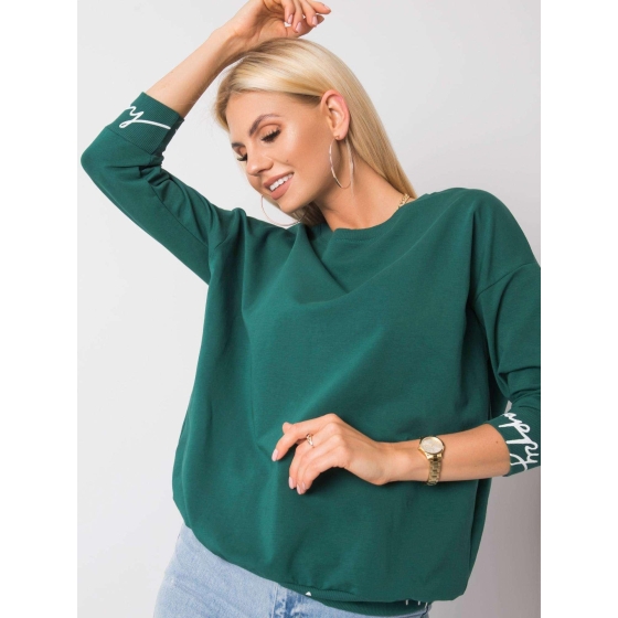 Tmavě zelená mikina s nápisy na manžetách