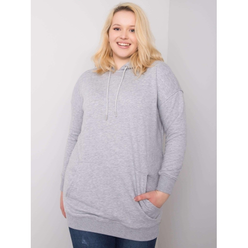 Bavlněná šedá mikina s kapucí, melange, plus size