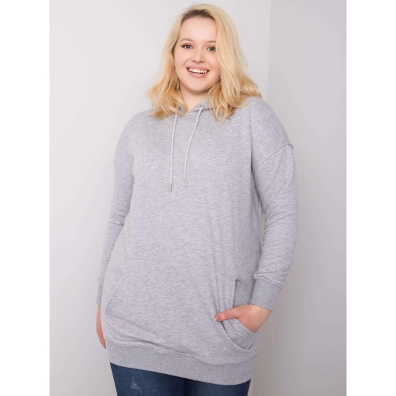 Bavlněná šedá mikina s kapucí, melange, plus size