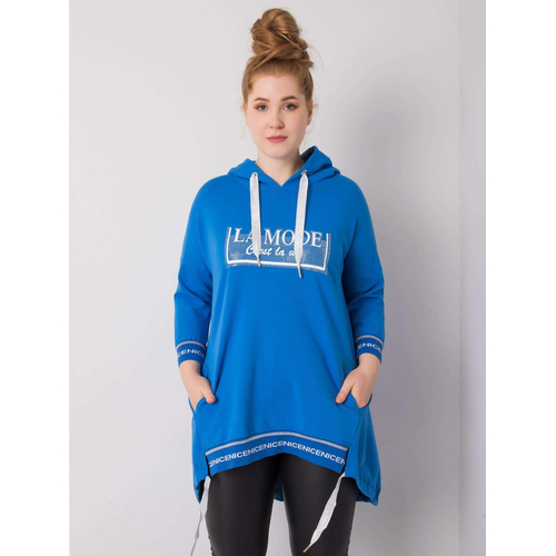 Tmavě modrá dámská mikina větší velikosti s kapsou